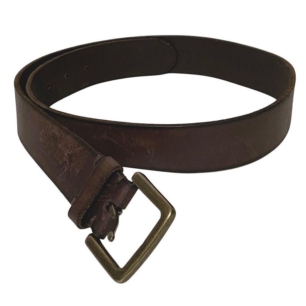American Eagle Mens Dark Brown Genuine Leather Belt Distressed Brass Buckle 32